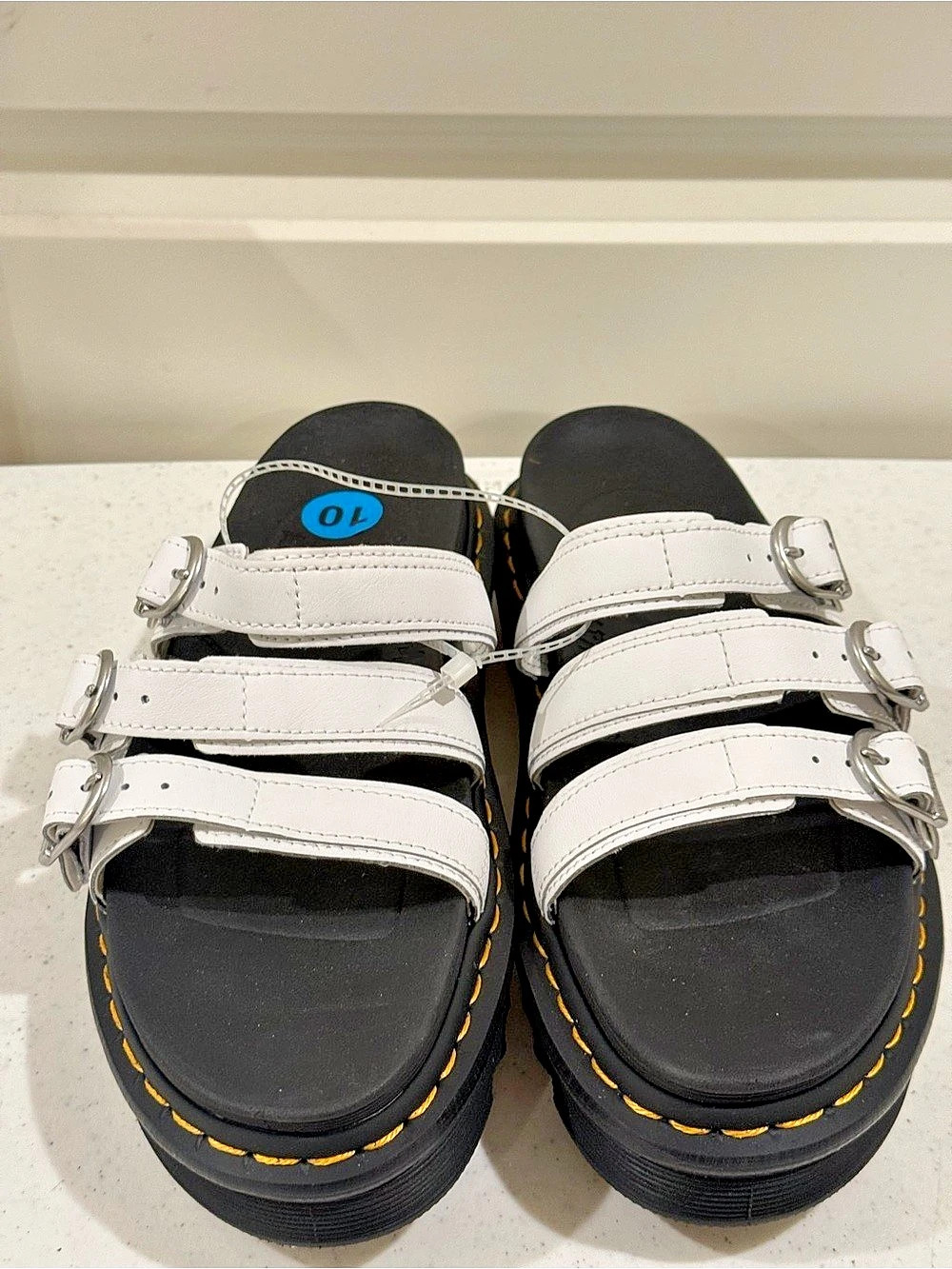 NEW Dr. Martens Blaire White Leather 3 Strap Platform Sandals ~ Size 10